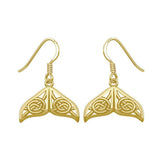 Celtic Knotwork Whale Tail Solid Gold Earrings