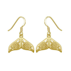 Celtic Knotwork Whale Tail Solid Gold Earrings