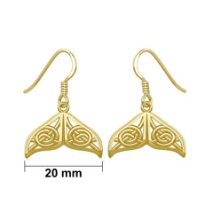 Celtic Knotwork Whale Tail Solid Gold Earrings