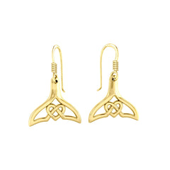 Whale Tail and Celtic Heart 14K Solid Gold Earrings