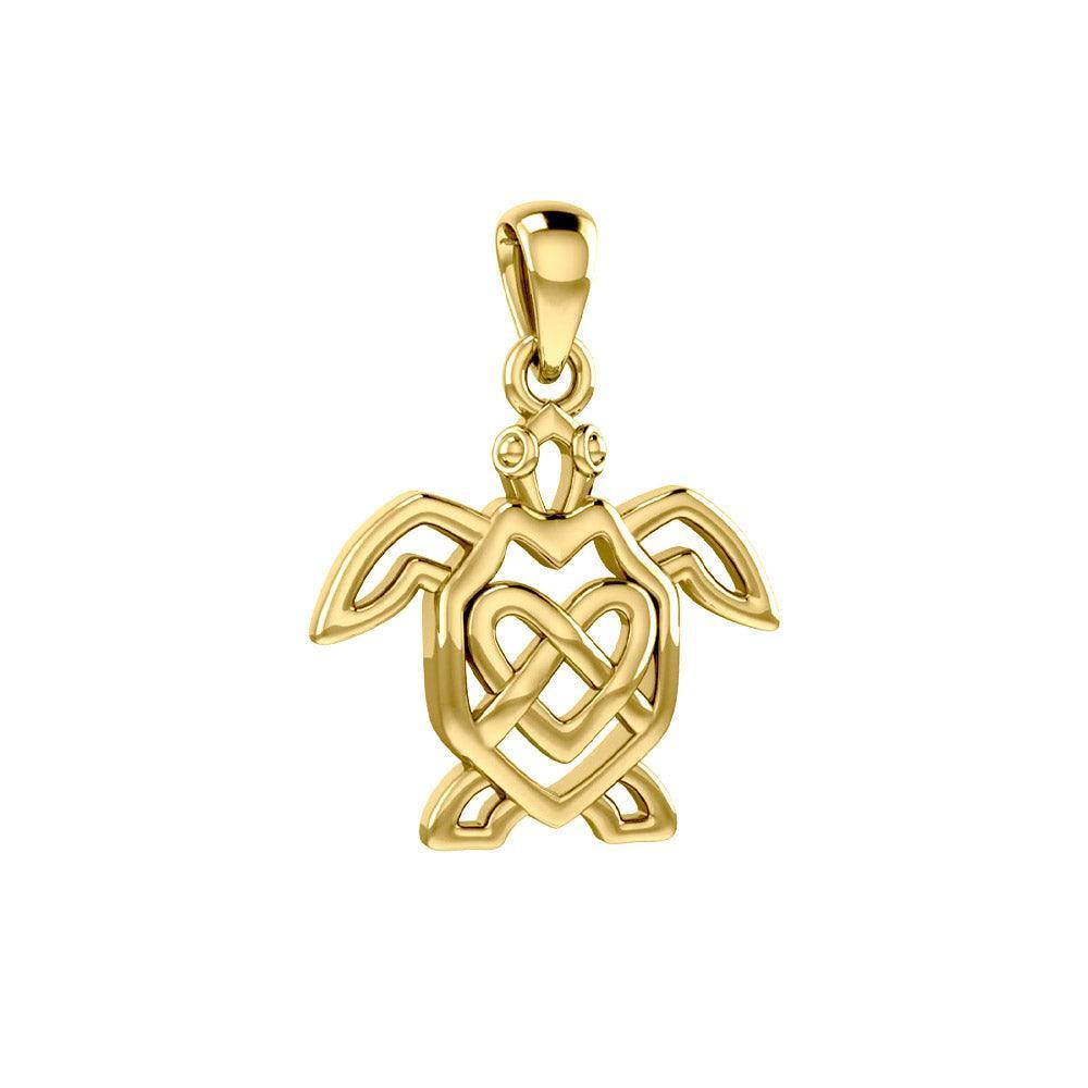 Turtle with Celtic Heart 14 Karat Solid Gold Pendant GPD6081 - DiveSilver Jewelry