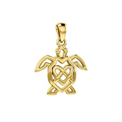 Turtle with Celtic Heart 14 Karat Solid Gold Pendant GPD6081 - DiveSilver Jewelry