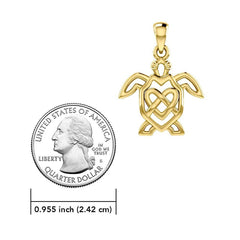 Turtle with Celtic Heart 14 Karat Solid Gold Pendant GPD6081 - DiveSilver Jewelry