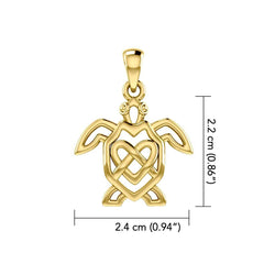 Turtle with Celtic Heart 14 Karat Solid Gold Pendant GPD6081 - DiveSilver Jewelry