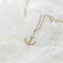 Anchor with Sterling Silver With 14k gold accents Necklace