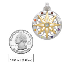 Compass Gemstone Sterling Silver and Gold Pendant