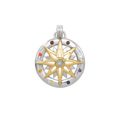 Compass Gemstone Sterling Silver and Gold Pendant