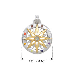Compass Gemstone Sterling Silver and Gold Pendant