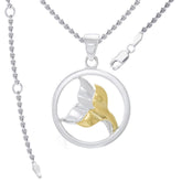 Double Whale Tail Sterling Silver with Gold Accent Pendant and Chain Set MSE974 - DiveSilver Jewelry