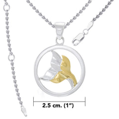 Double Whale Tail Sterling Silver with Gold Accent Pendant and Chain Set MSE974 - DiveSilver Jewelry