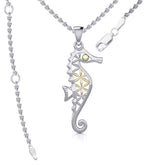 Silver and Gold Accent Flower of Life Seahorse Pendant and Chain Set MSE976 - DiveSilver Jewelry