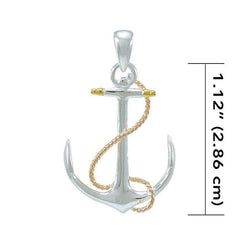 Anchor and Rope Three Tone Pendant - DiveSilver Jewelry