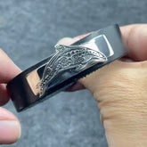 Silver Aboriginal Orca Whale Leather Sterling Silver Bracelet TBA220