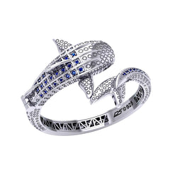 Dive Silver Whale Shark Silver Cuff Bracelet with Gemstones and Locking System TBA300 - DiveSilver Jewelry