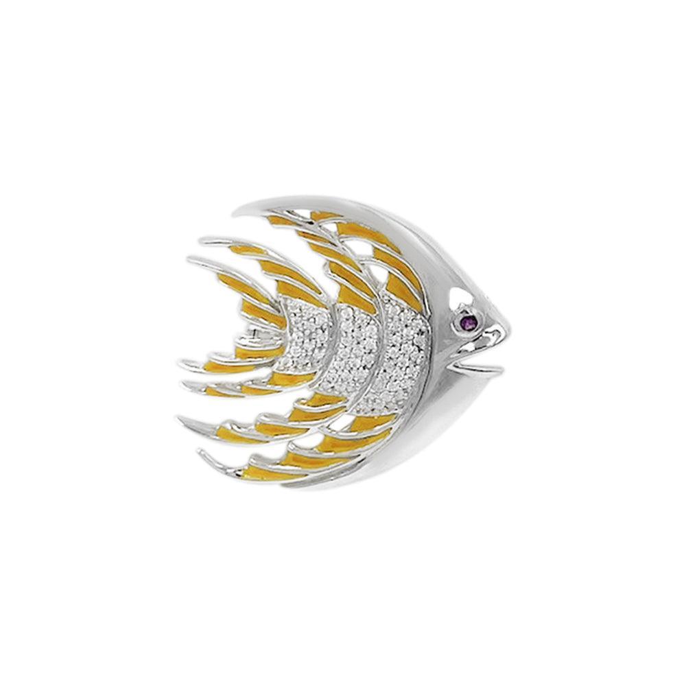 Tropical Fish Silver Brooch with Yellow Enamel TBR264 - DiveSilver Jewelry