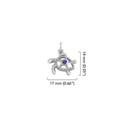 Turtle with Starfish and Gemstone Sterling Silver Charm TCM719