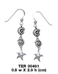 Seashell And Starfish Sterling Silver Hook Earring