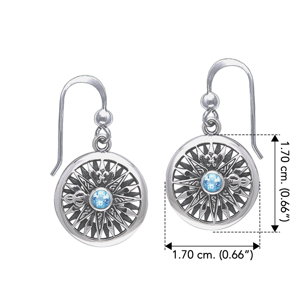 Compass Rose with Gemstone Sterling Silver Hook Earring TER035