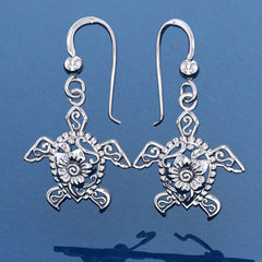 The fairies of the sea ~ Sterling Silver Sea Turtle Filigree Hook Earrings Jewelry TER1706 - DiveSilver Jewelry