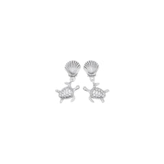DiveSilver Dangling Sea Turtle Sterling Silver Post Earrings TER2238