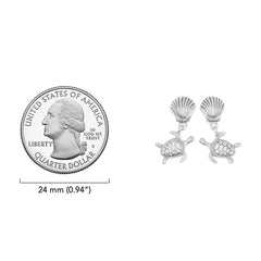 DiveSilver Dangling Sea Turtle Sterling Silver Post Earrings TER2238