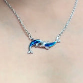 Twin Dolphins Sterling Silver Necklace