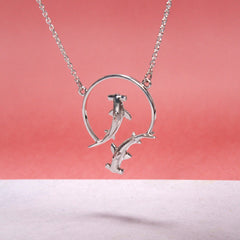 Double Hammerhead Shark Sterling Silver Necklace TNC434 - DiveSilver Jewelry