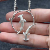 Quadruple Hammerhead Shark Sterling Silver Necklace