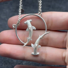 Quadruple Hammerhead Shark Sterling Silver Necklace