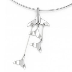 Dangling Silver Whale Tails Fashion Necklace