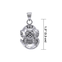 3D Dive Helmet ~ Sterling Silver Pendant - DiveSilver Jewelry