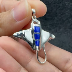 Manta Ray Sterling Silver Pendant with Rectangle Inlaid