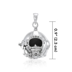 3 Dimensional Diving Helmet Sterling Silver Pendant - DiveSilver Jewelry