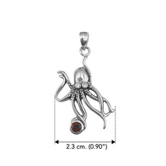 Sterling Silver Octopus Pendant with Round Gemstone by DiveSilver TP2633 - DiveSilver Jewelry