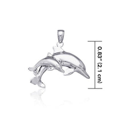 Mother And Baby Dolphin Sterling Silver Pendant