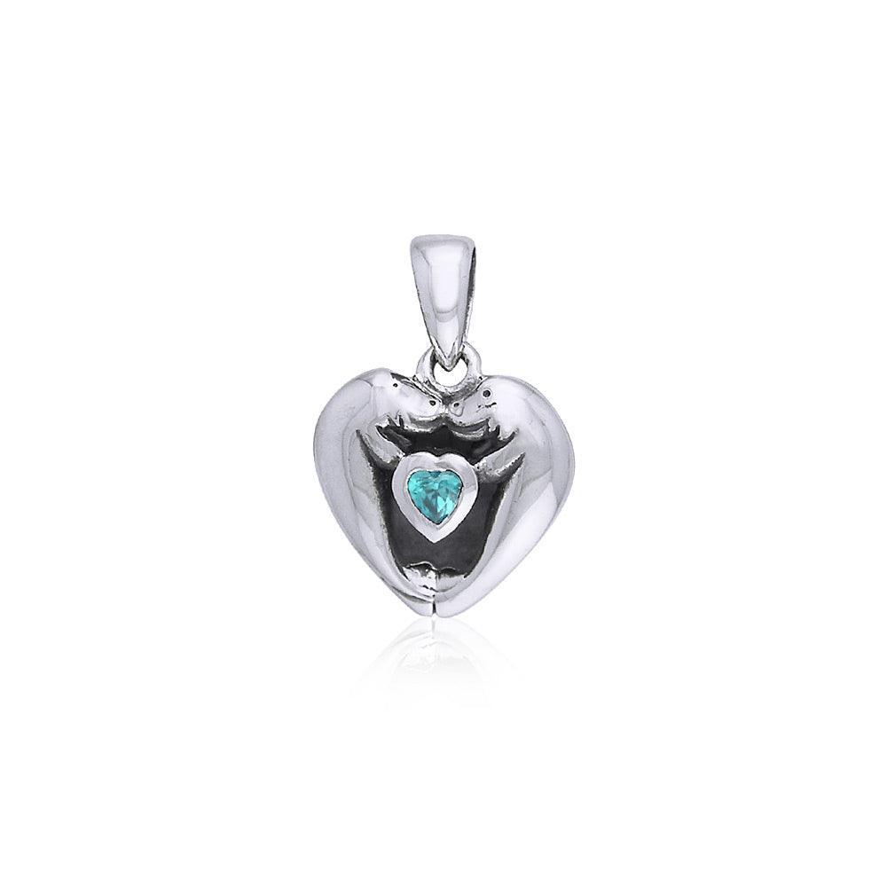 I Love Manatees With Heart Shape Gemstone Sterling Silver Pendant TPD060 - DiveSilver Jewelry