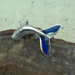 Sterling Silver Humpback Whale Tail Pendant with Enamel
