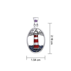 Lighthouse and Gem Silver Pendant TPD603 - Jewelry