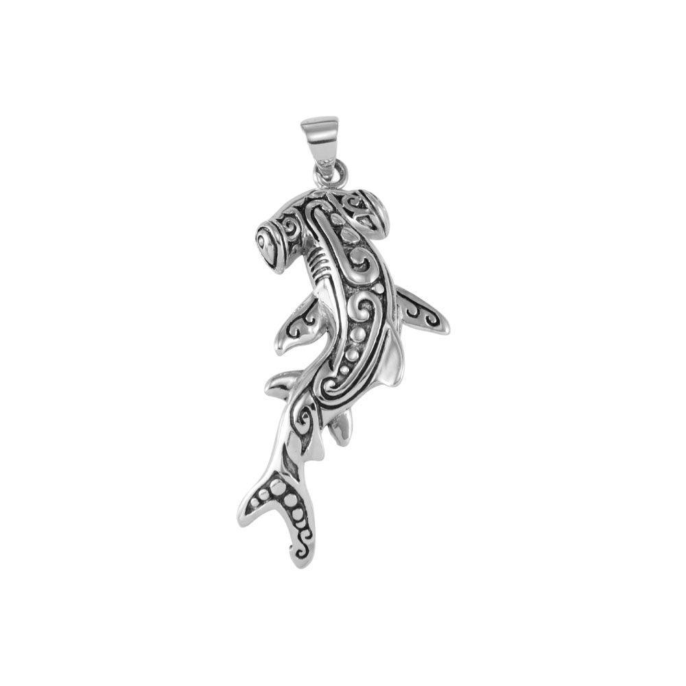 Hammerhead Shark with Aboriginal Designs Engrave into Body Silver Pendant TPD6104 - DiveSilver Jewelry