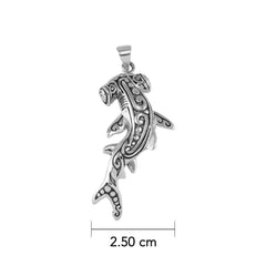 Hammerhead Shark with Aboriginal Designs Engrave into Body Silver Pendant TPD6104 - DiveSilver Jewelry