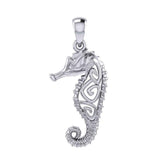 Seahorse with Spiral Designs On the Body Silver Pendant TPD6111 - DiveSilver Jewelry