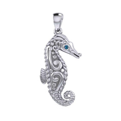 Seahorse with Aboriginal Designs Engrave into Body Silver Pendant TPD6112 - DiveSilver Jewelry