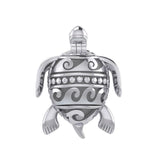 Turtle with Wave Design on The Shell Silver Locket Pendant and Pin in One TPD6113 - DiveSilver Jewelry