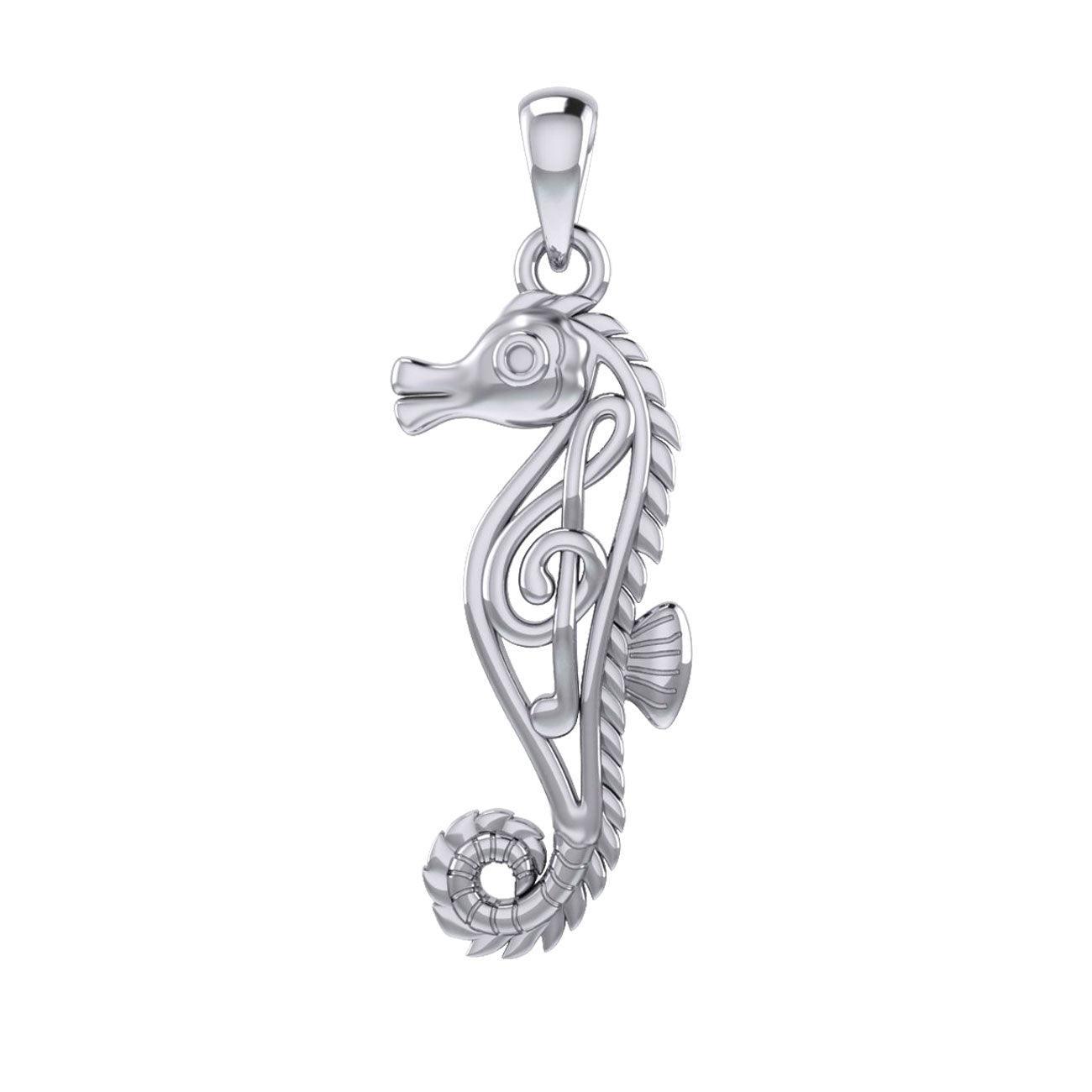 Seahorse with Music Note in the Body Silver Pendant TPD6120 - DiveSilver Jewelry