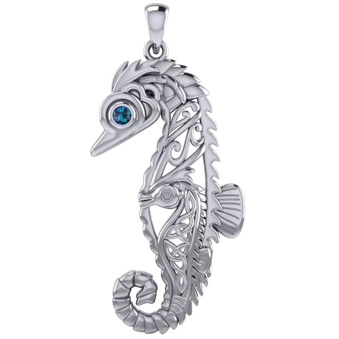 Large Seahorse Silver Pendant with Small Celtic Seahorse inside TPD6121 - DiveSilver Jewelry