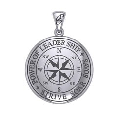 The Compass Rose Silver Pendant with the Power of Leadership Engraving TPD6162 - DiveSilver Jewelry