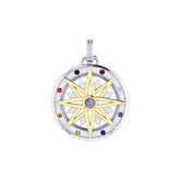 Compass Gemstone Sterling Silver and Gold Pendant