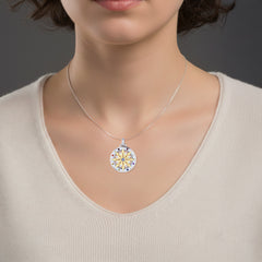 Compass Gemstone Sterling Silver and Gold Pendant