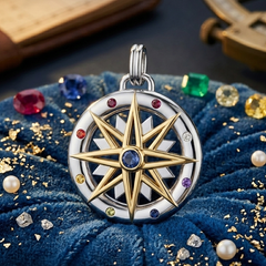 Compass Gemstone Sterling Silver and Gold Pendant