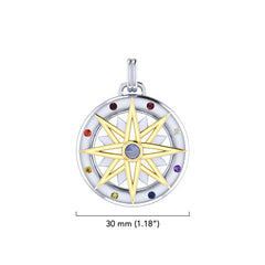 Compass Gemstone Sterling Silver and Gold Pendant